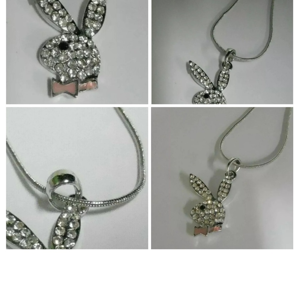 Elegant Silver and RED Crystal Bunny Pendant Necklace my PLAY BOY STYLE NEW - Picture 7 of 12